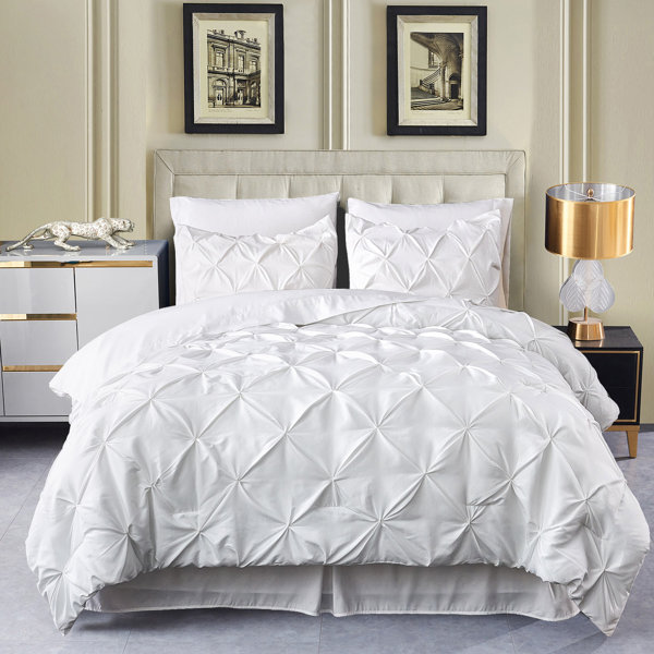 ALL SIZES Luxury Grey Soft Pinch Pleated Comforter Set AND Decorative Shams 