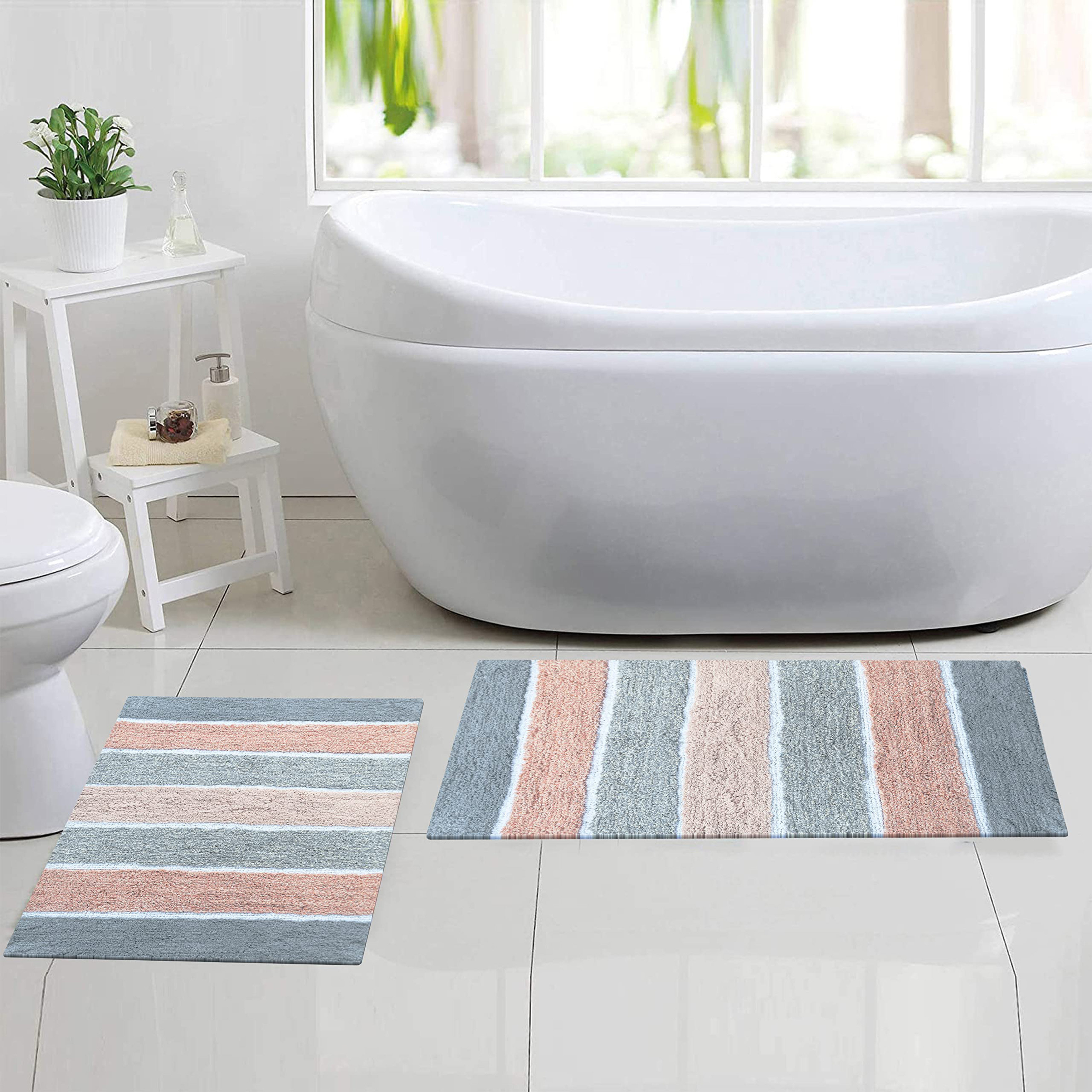 Bathroom Rug Set Natural 21 in x 34 in Cotton Washable Non-Slip Back 2-Piece 