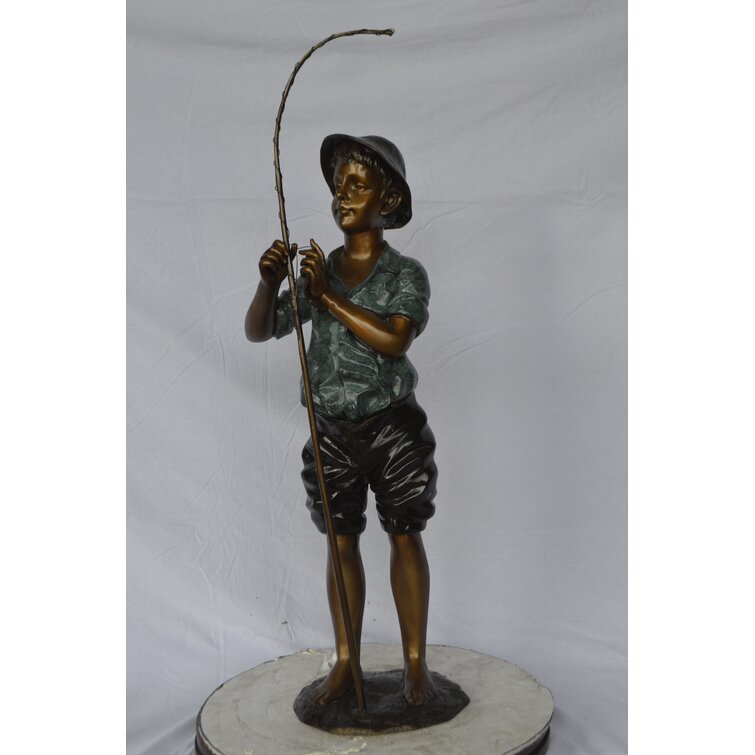 Loon Peak® Boy with Rod Statue | Wayfair