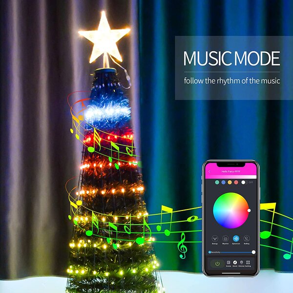 ALEKO Multi-Colored Pre-Lit Artificial Bluetooth Musical Christmas Tree 6' Green 