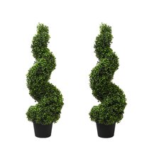 Lifelike Artificial Pyramid Cone Box Fake Twin Trees Plant Pot 3Ft Outdoor 2 Set 