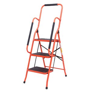 Color : Orange 3-Step Stool Ladder Portable Folding Anti-Slip with Rubber Hand Grip 500lbs Capacity,Silver Household Stepladders 