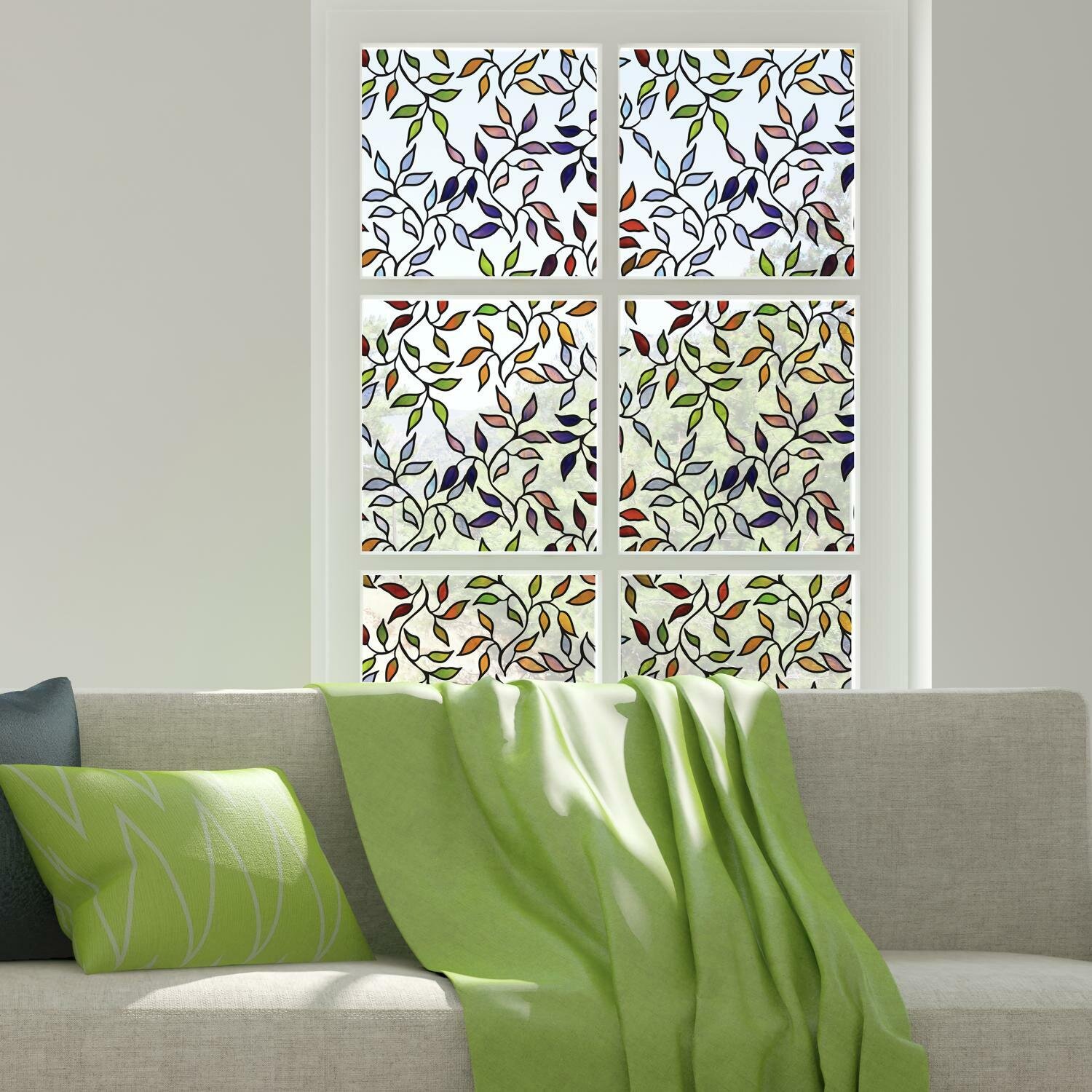 Details about   3D Green Leaves I441 Window Film Print Sticker Cling Stained Glass UV Block Amy 