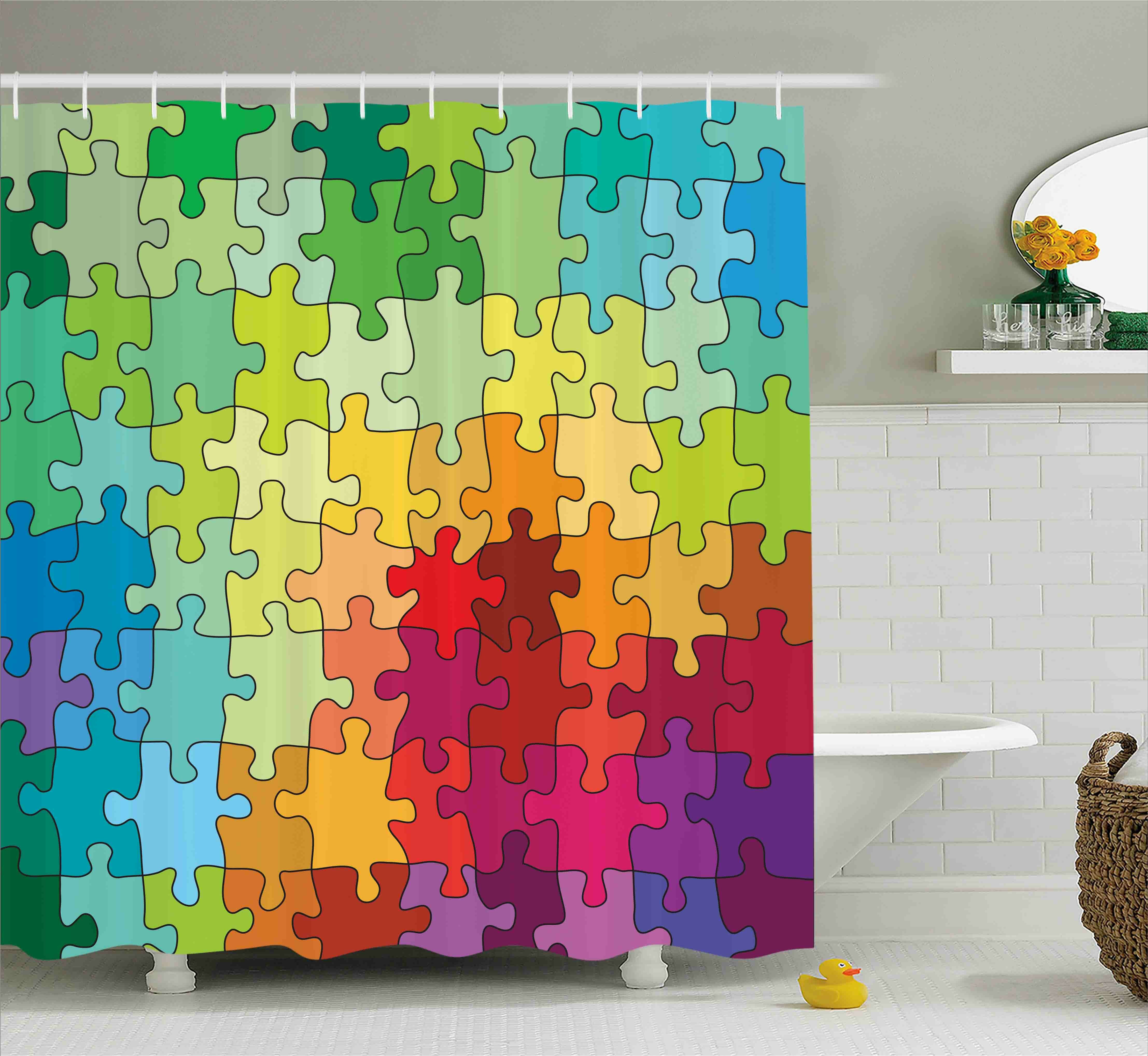 Ebern Designs Angelica Abstract Colorful Puzzle Pieces Fractal Children  Hobby Activity Leisure Toys Cartoon Image Single Shower Curtain | Wayfair