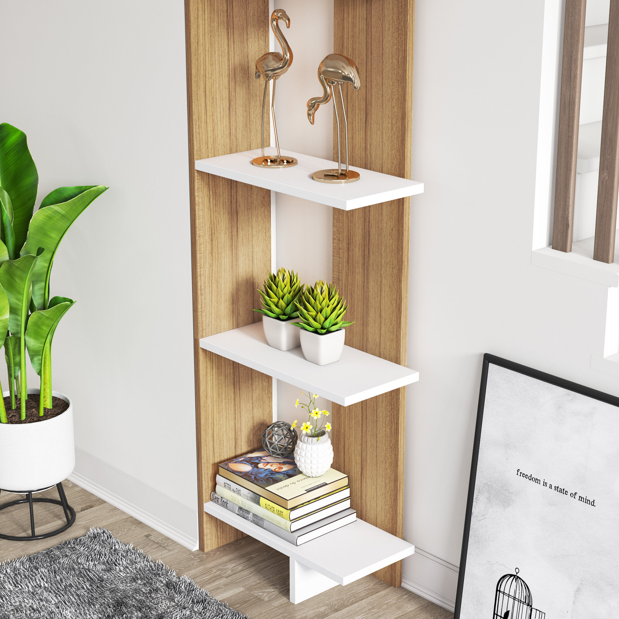 Tall Corner Bookshelf Narrow Shelf Skinny Bookcase Wooden For Living Room Book 