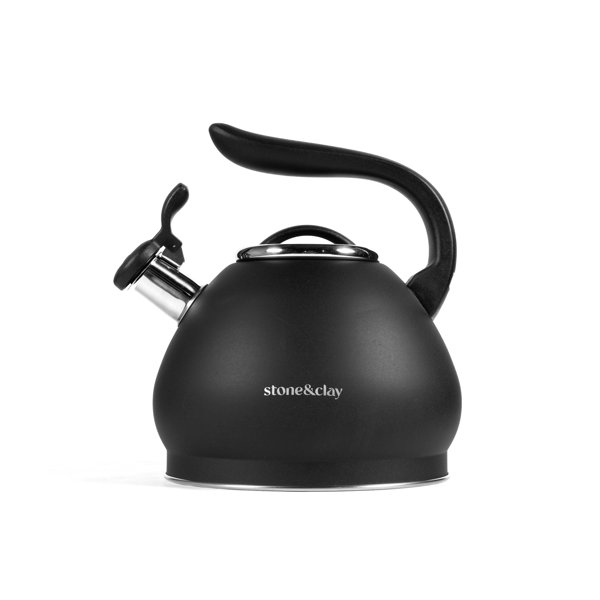 Modern Whistling Tea Pot for Stovetop with Cool Grip Ergonomic Handle Black 3 Liter Whistling Tea Kettle 