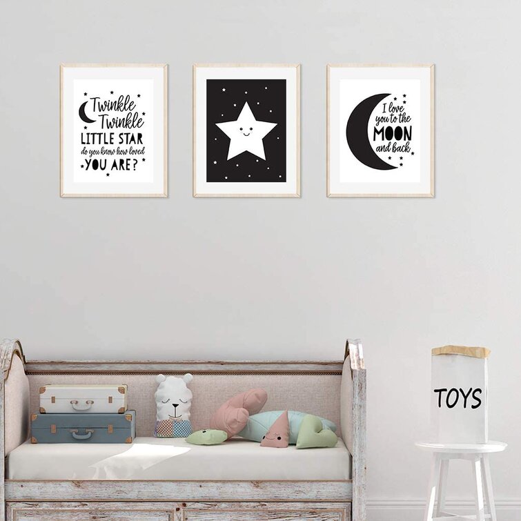 Modern Print Cute Moon & Star Scandi Nursery Wall Art Kids Baby Room Picture 