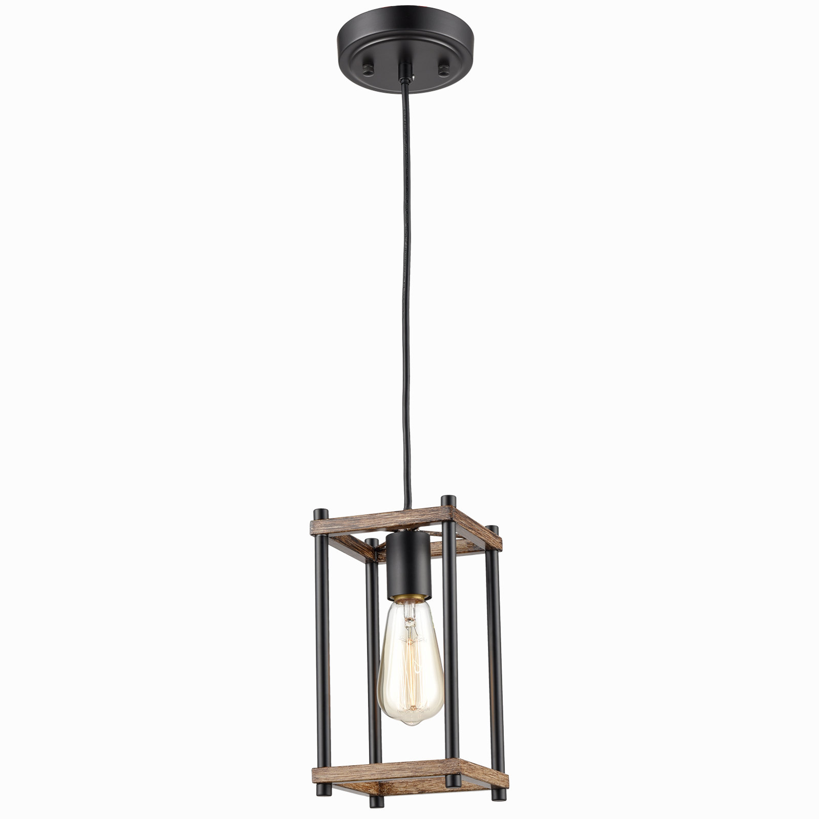 HYDELITE Farmhouse Wire Cage Black Metal Hanging Pendant Lighting