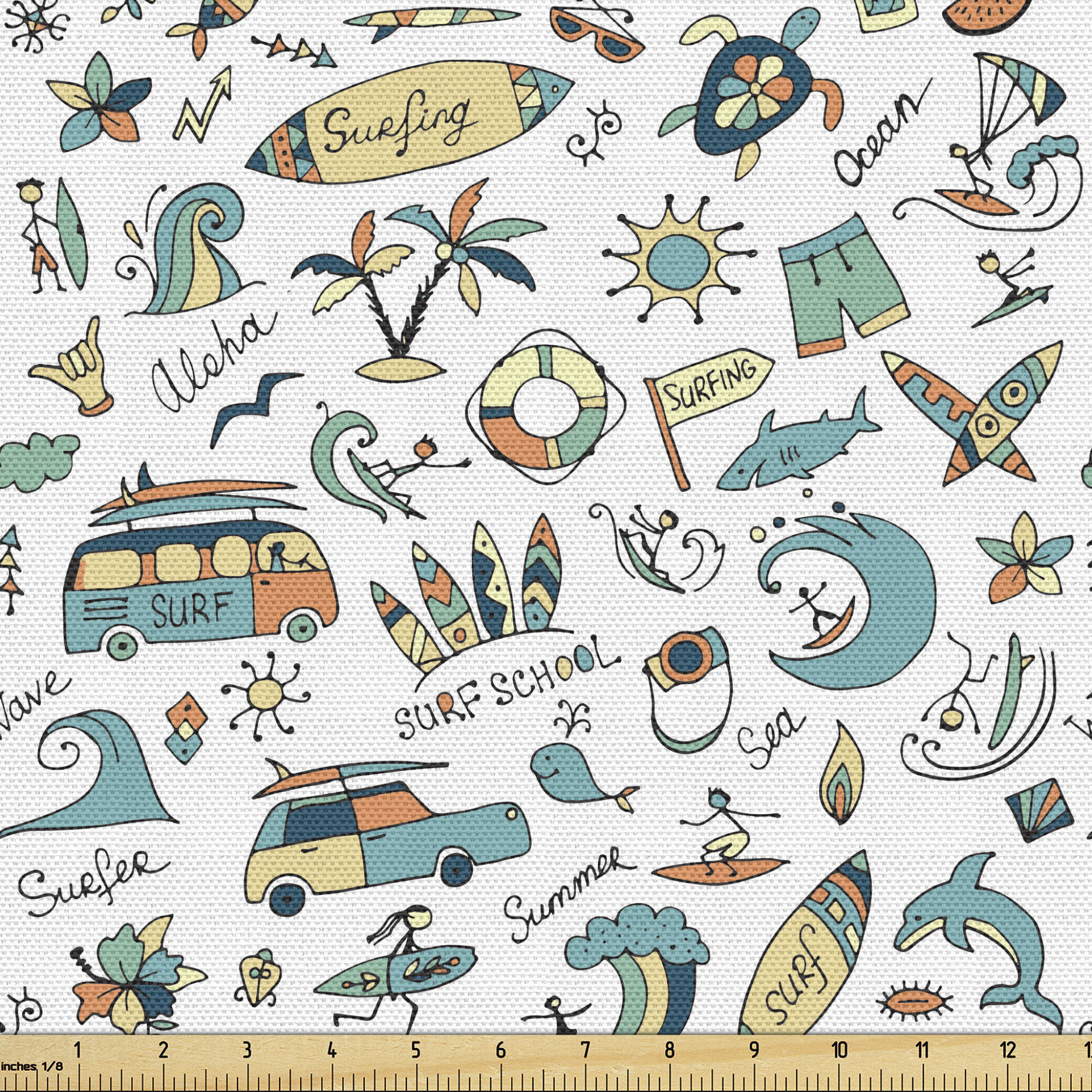 East Urban Home fab_163366_Ambesonne Surfboard Fabric By The Yard, Cartoon  Surf Associated Wording And Colorful Repeated Aloha Summery Designs,  Decorative Fabric For Upholstery And Home Accents, White Multicolor |  Wayfair