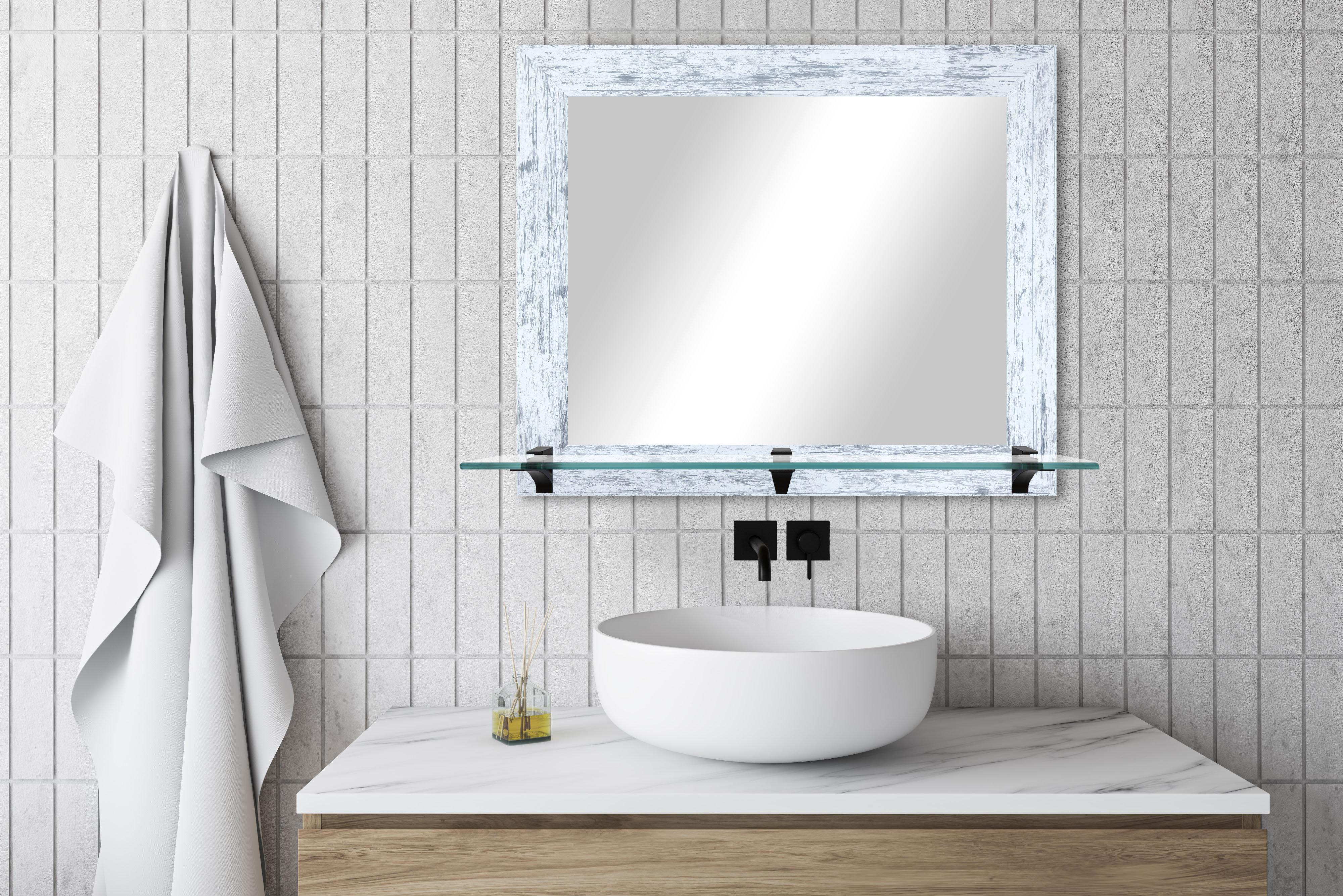 Gracie Oaks Mirror with Glass Shelf Wayfair