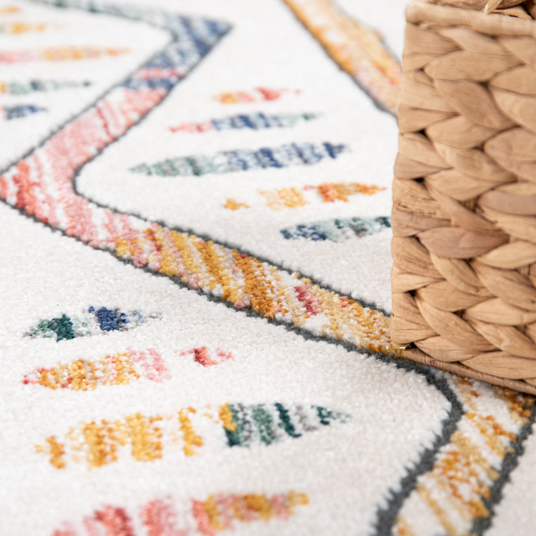 Gracie Oaks Teppich Rhiannon in Blau/Orange/Weiß Rug Size: 150x80cm