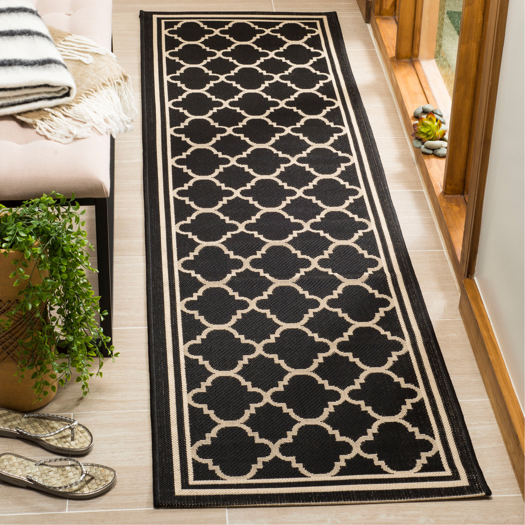 Soft Black & White Modern Hallway Runners Corridor Stairs Non-Shed Floor Rugs 