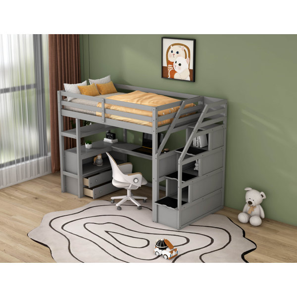 Harriet Bee Twin Loft Bed With Desk And Shelves | Wayfair