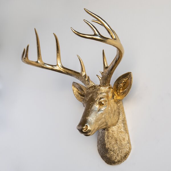 H & M Home Deer Stag Head Brass Coat Hook 
