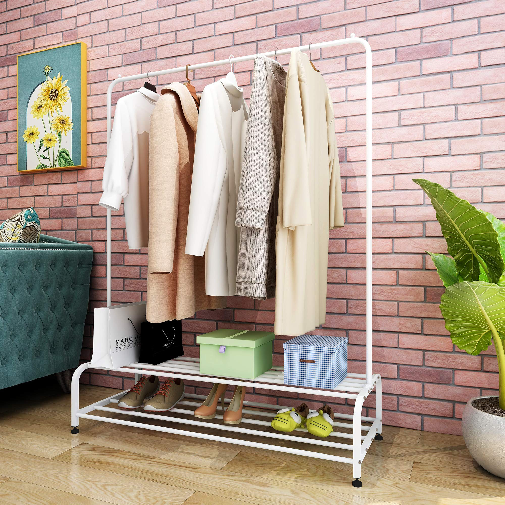 Rebrilliant Clothes Rack Heavy Duty Clothes Rail Stand With Shelf,Metal