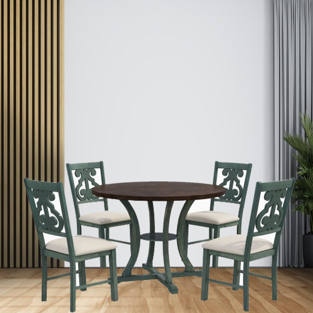 One Allium Way® 5Piece Round Dining Table And 4 Fabric Chairs With