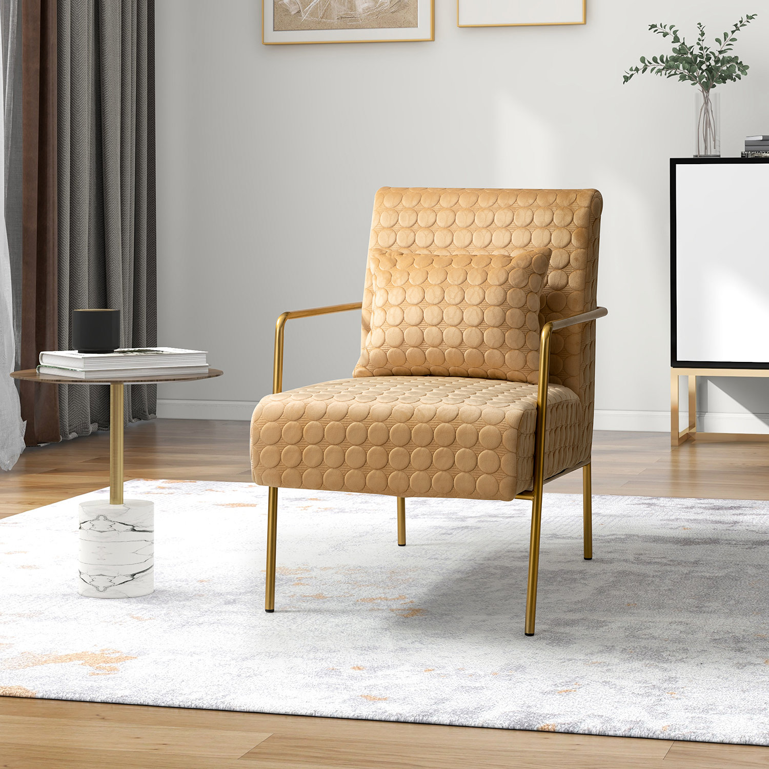 Mercer41 Bryanda 23.2" Wide Modern Velvet Accent Arm Chair with Lumbar