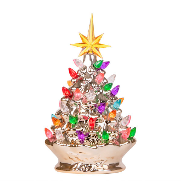 Xmas Decorations Mini Christmas Tree with LED Lights & Glass Dome Small Christmas Tree Light Up Miniature Christmas Tree Tiny Sisal Tree