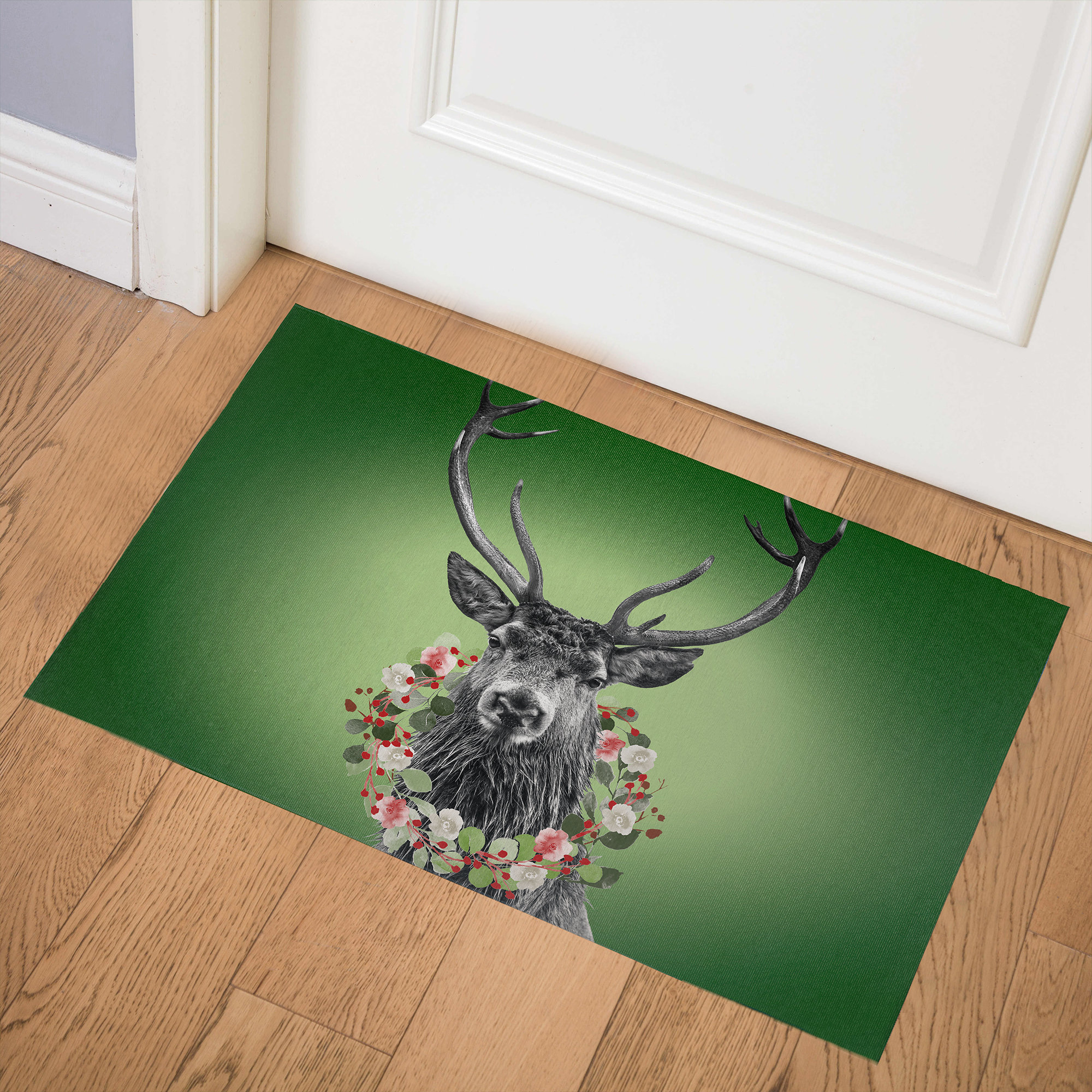 The Holiday Aisle® Djamschid Deer Wreath Evergreen Indoor Door Mat