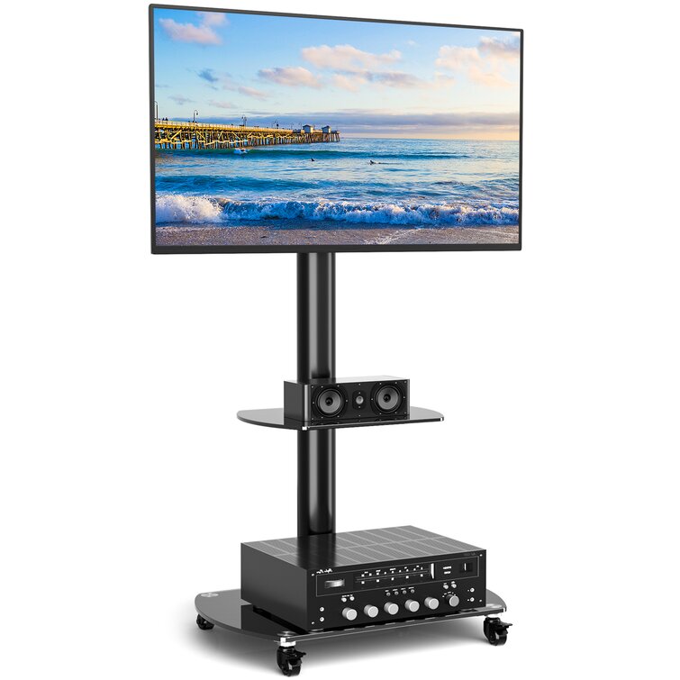 Floor TV Stand Swivel Bracket Plasma LCD LED OLED Flat Two Audio-Video Shelving 