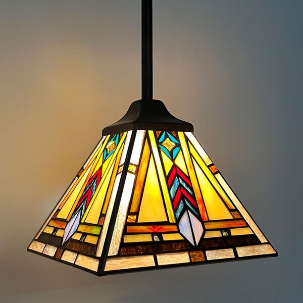 Vintage Style Pendant Light Shade Cream  Red Stained Glass Ceiling Lampshade 