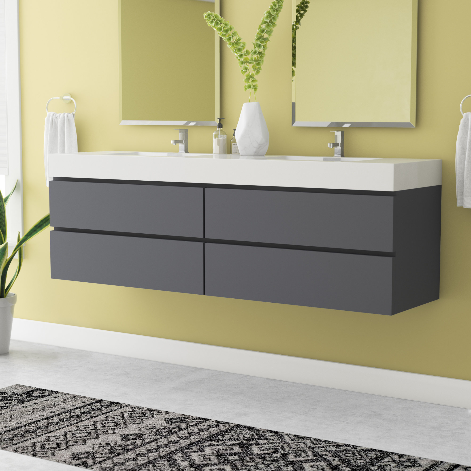 Orren Ellis Leni 70.75'' Wall Mounted Double Bathroom Vanity with