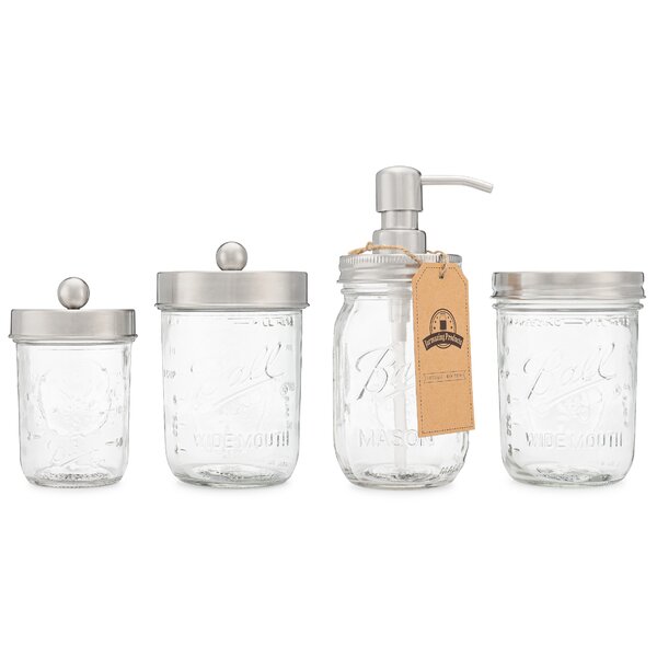 Brushed Nickel Rustic Farmhouse Decor Bathroom Accessories Vanity Organizer Apothecary Jars for Qtip/Cotton Balls Apothecary Jars 3 Pack - Glass Bathroom Containers with Stainless Steel Lids 