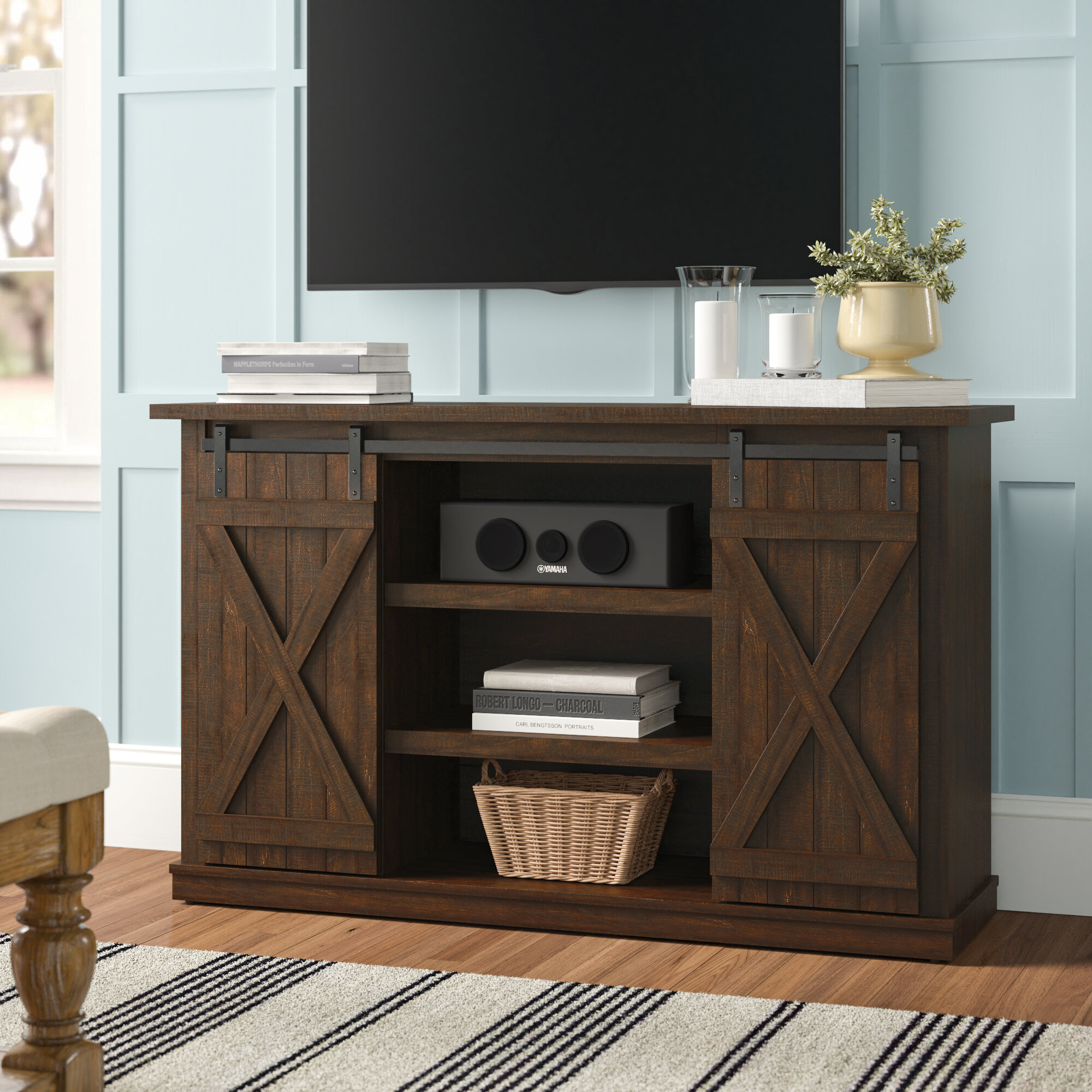 Rustic Farmhouse TV Stand Furniture Up to 60 Inch Entertainment Center Espresso 