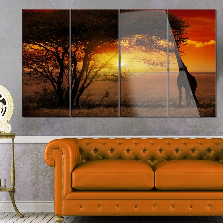 'Lonely Tree in African Sunset' 5 Piece Photographic Print on Wrapped Canvas Set 