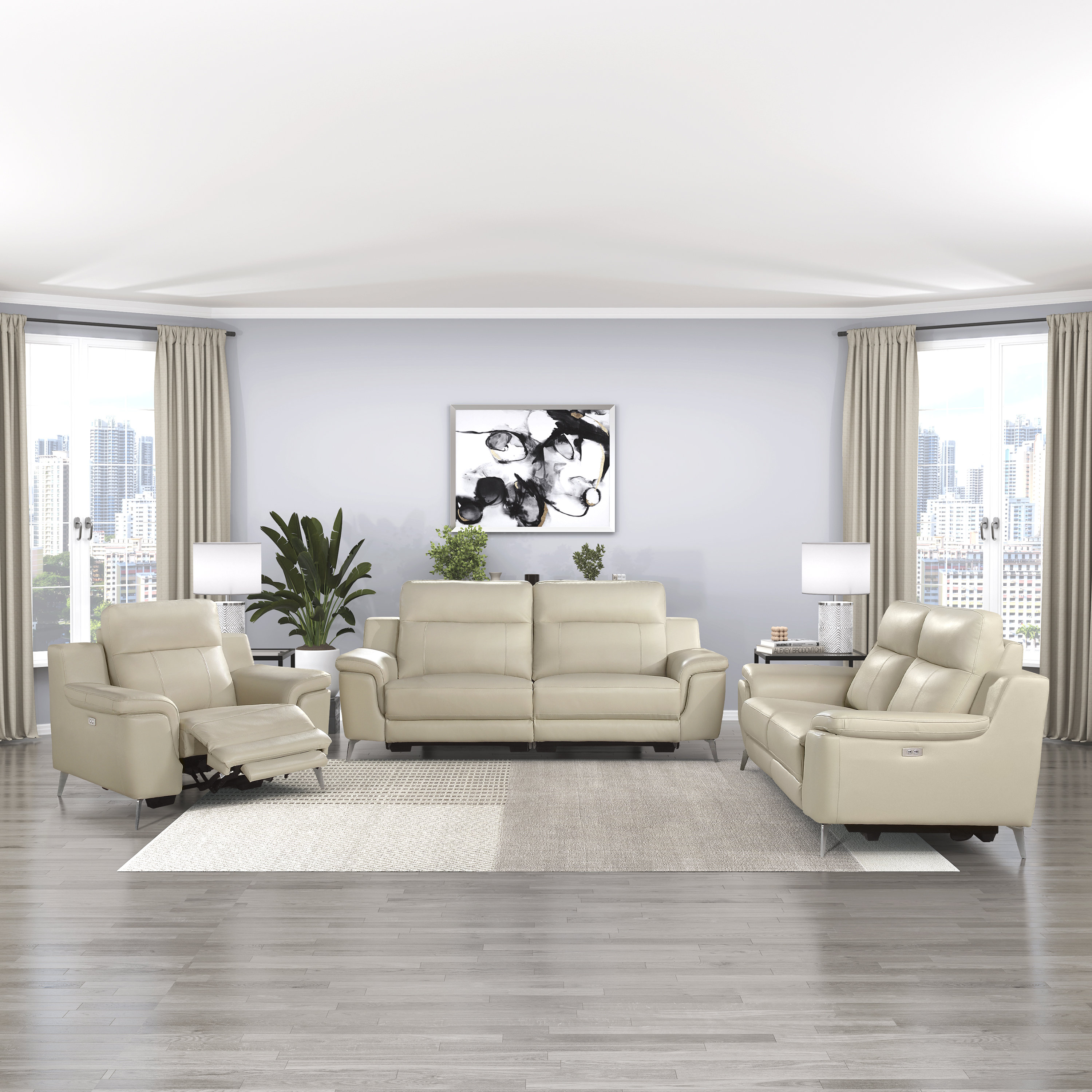 Orren Ellis Cloie 3Piece Leather Match Power Reclining Living Room Set