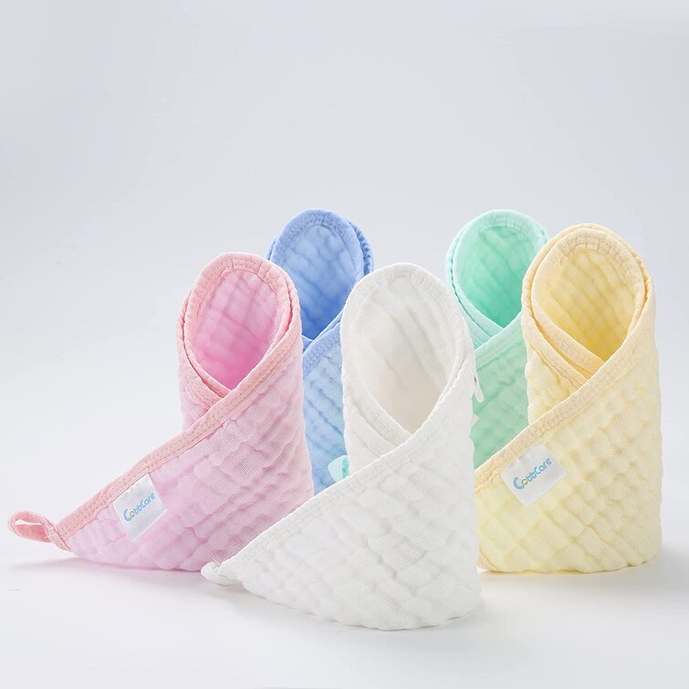 3 Pack 10"x10" Muslin Washcloths Soft Baby Face Towel 100% Organic Cotton Shower 