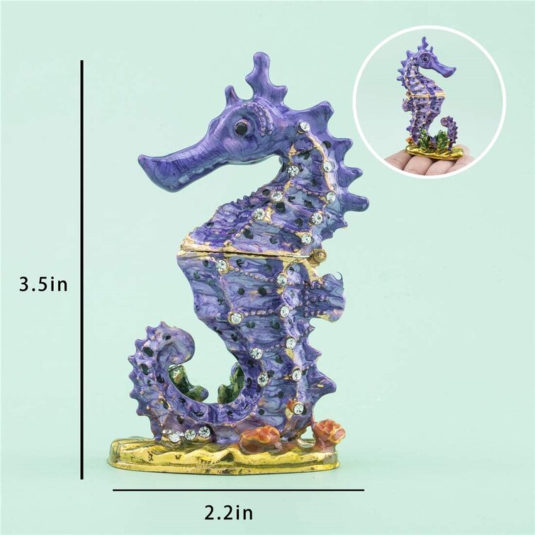 Seahorse and Mom-baby Fish Figurine Trinket Boxes
