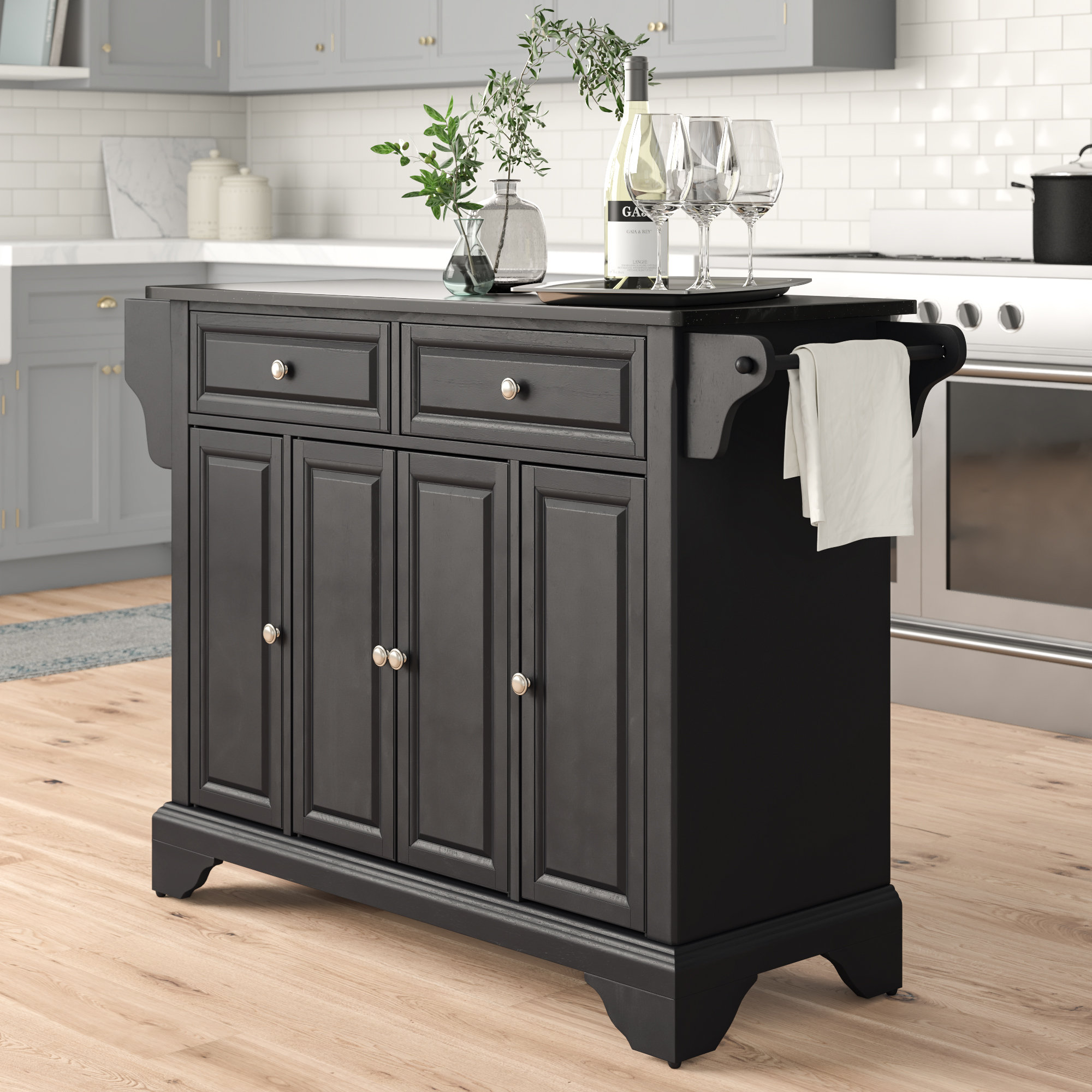 Three Posts™ Royce 51.5'' Wide Rolling Kitchen Island with Granite Top & Reviews Wayfair