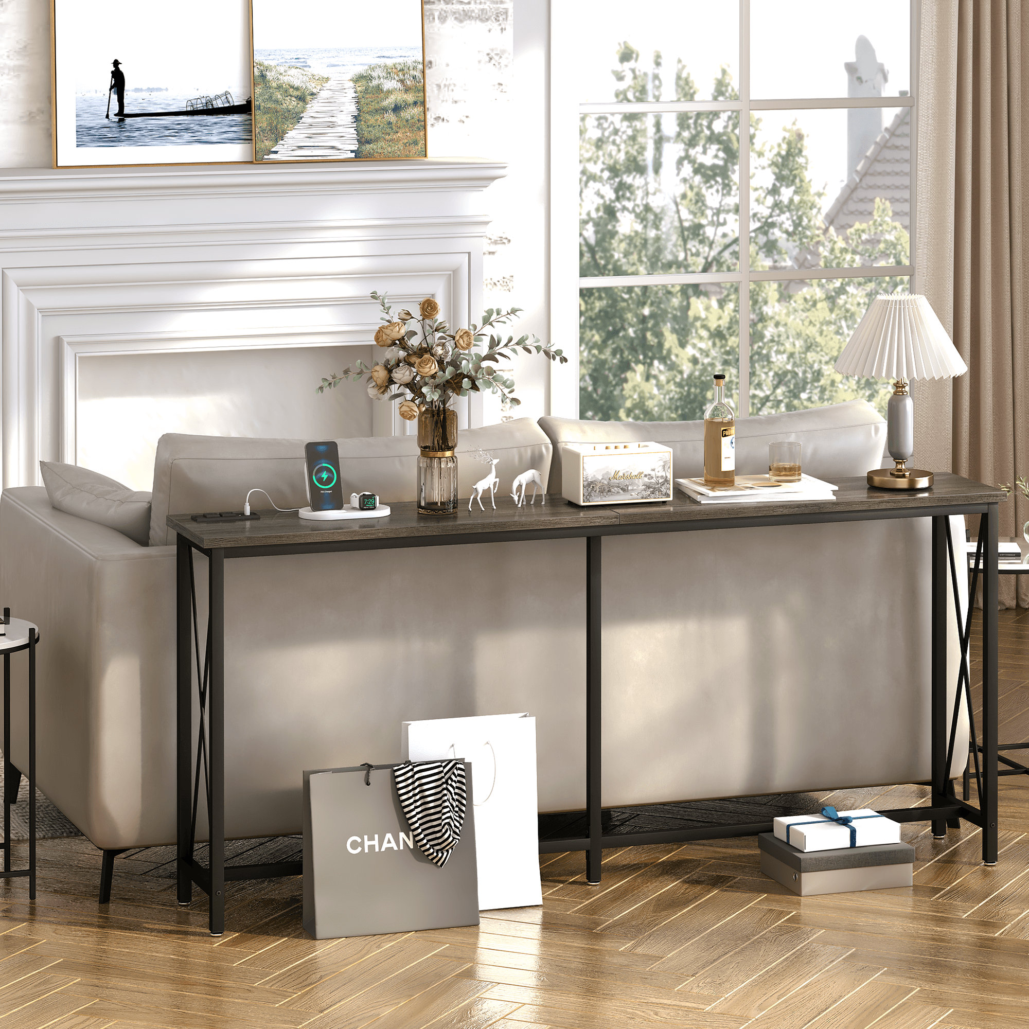 17 Stories 71" Extra Long Entryway Console Table with 2 Outlet, 2 USB