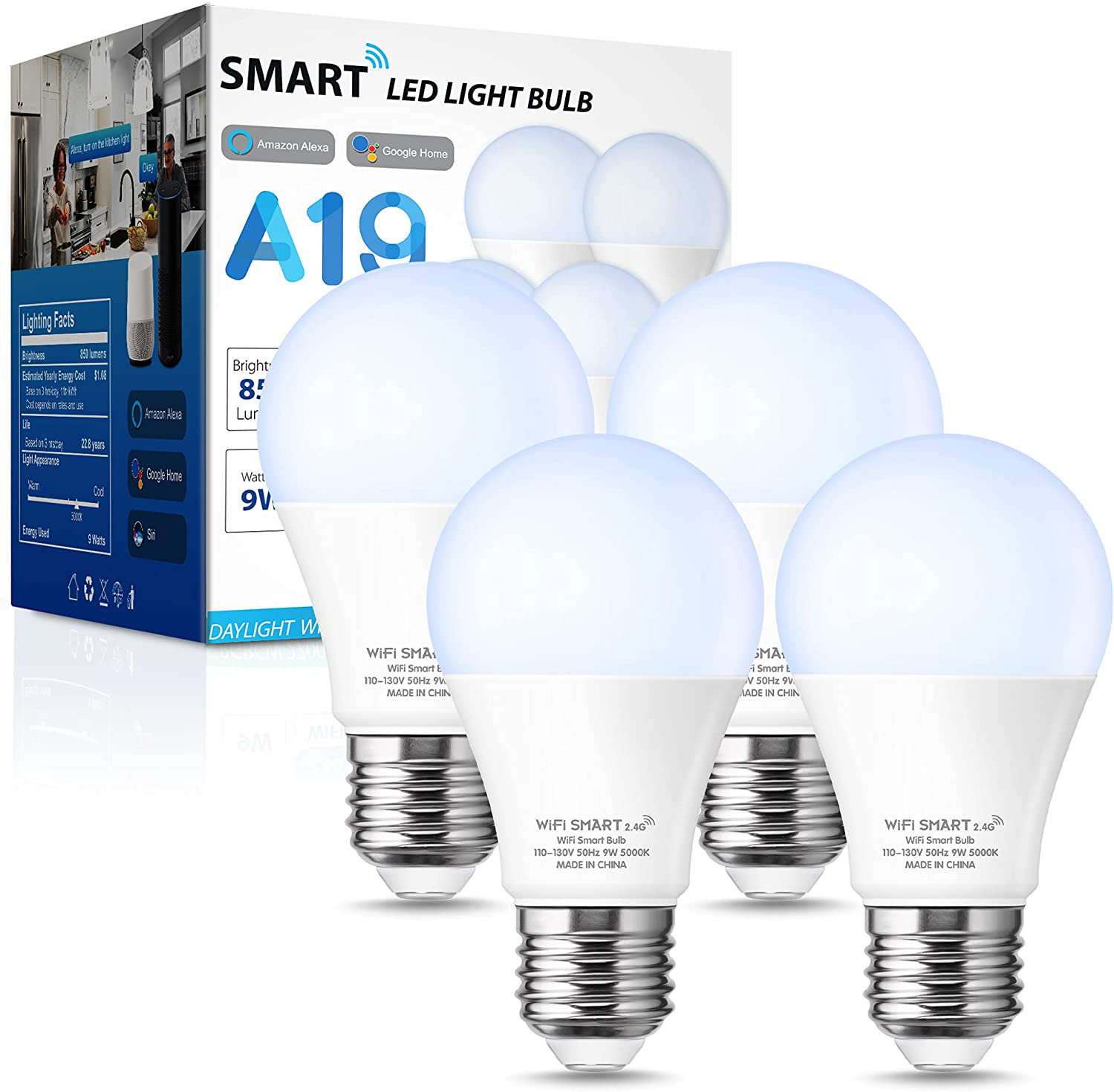 LOHASLED 9 Watt, A19 LED Smart , Dimmable Light Bulb, E26/Medium ...