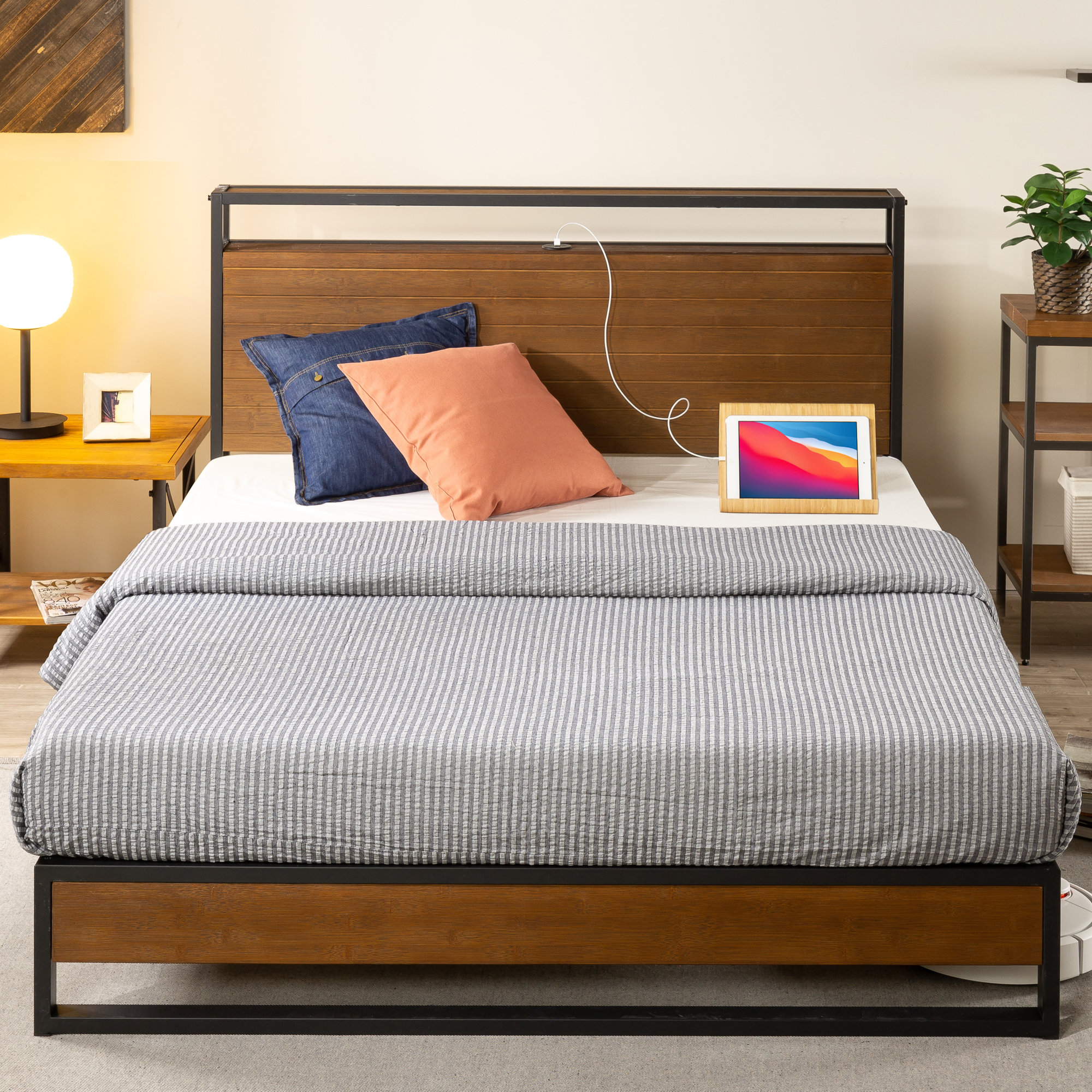 Twin size Platform Bed Wood Storage Bed Frame w/2 Drawers Wood Slats Headboard 