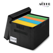Water-Resistant File Organizer Box with Lock Black Fireproof Document Box Collapsible Portable Home Office Locking Storage Box Bin Filing Cabinet with Handle for Hanging Letter/Legal Size Folder 