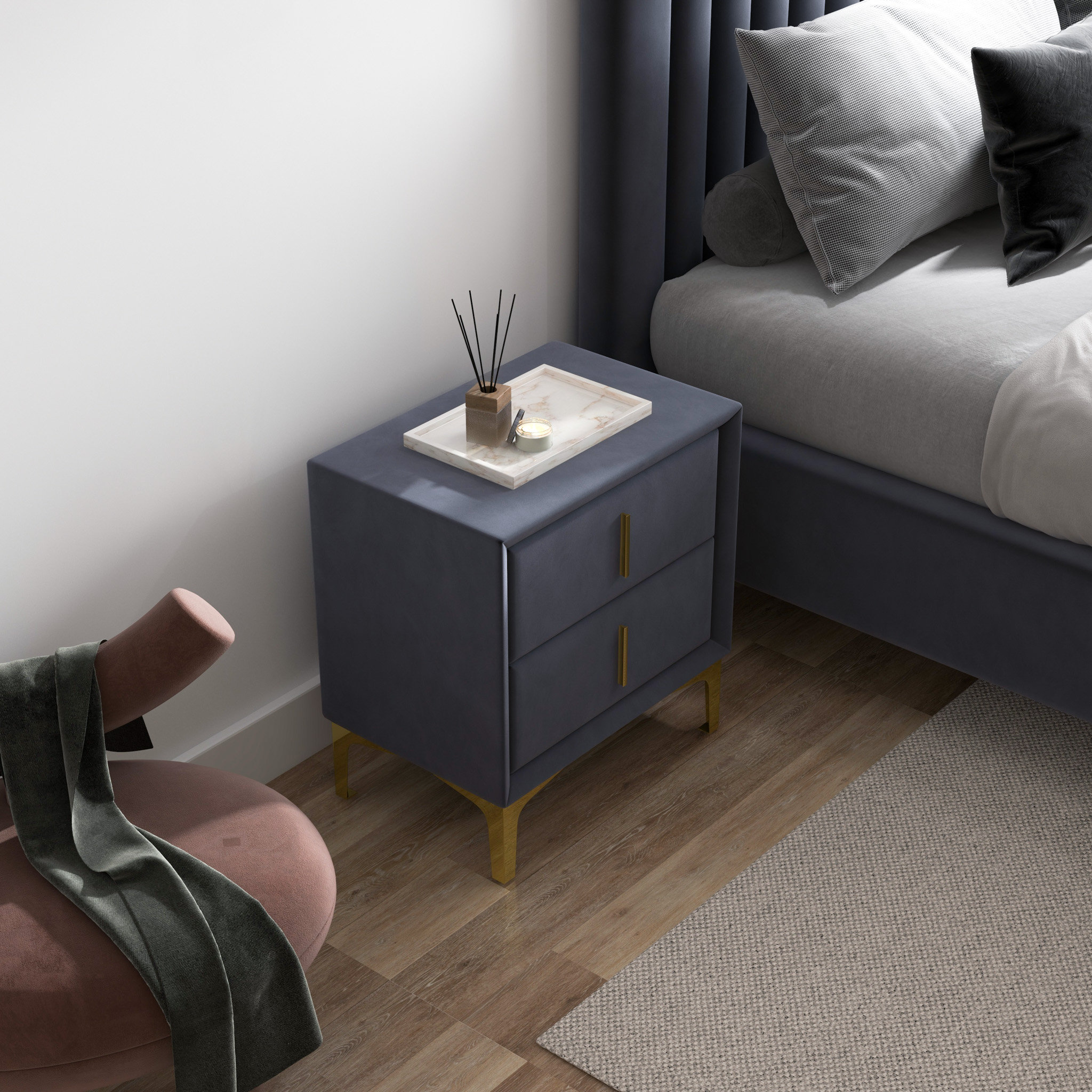 Willa Arlo Interiors Everson Velvet Upholstered Nightstand Bed Side