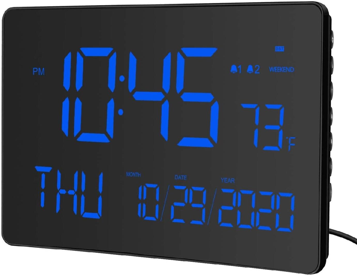 Hanging Digital Wall Clock LED Large Time DisplayClock for Elders-Green 