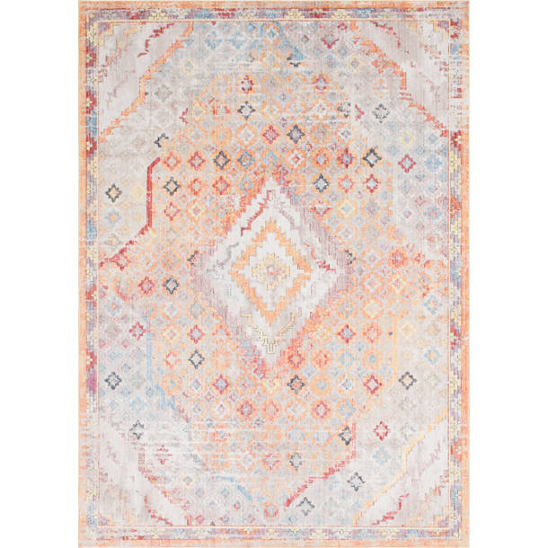 Bungalow Rose Rosamonde 100% Space Dyed Polyester Blue/Orange Rug ...