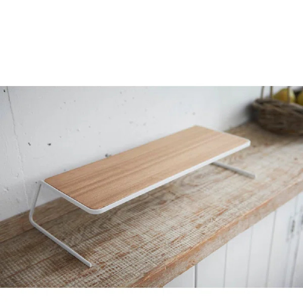 Yamazaki USA Yamazaki Home Dish Riser Kitchen Shelf And Organizer, Steel + Wood, Large