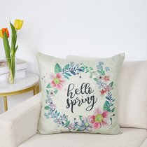 NIDITW Ink Painting Pink Floral with Green Leaves with Letter Words Hello Spring Lumbar Cotton Linen Cushion Cover Pillow Case Cover Home Chair Sofa Decor Rectangle 12x20 inches