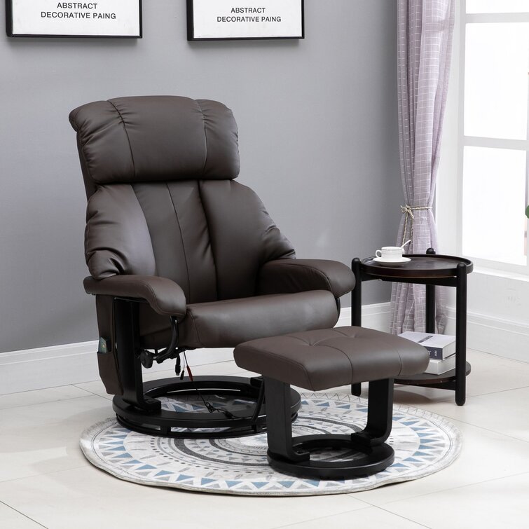 Massage Recliner Heat Recling Chair Swivel Wood Base w/ Footrest 10 Motor 