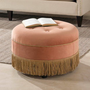 Hand Carved Wooden Stool Pink Button With Ribbon Design Ideal Footstool 