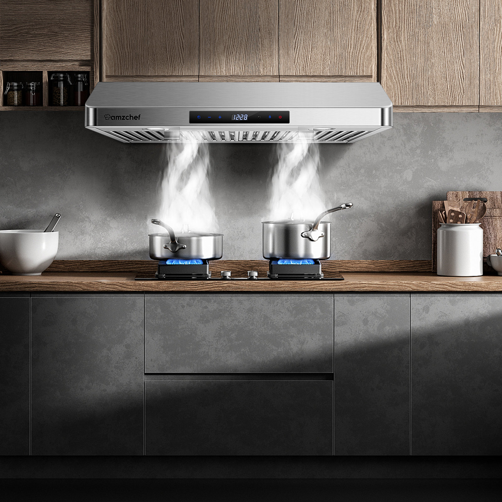 AMZCHEF 30 Inches 700 Cubic Feet Per Minute CFM Ducted Under Range Hood in Silver with