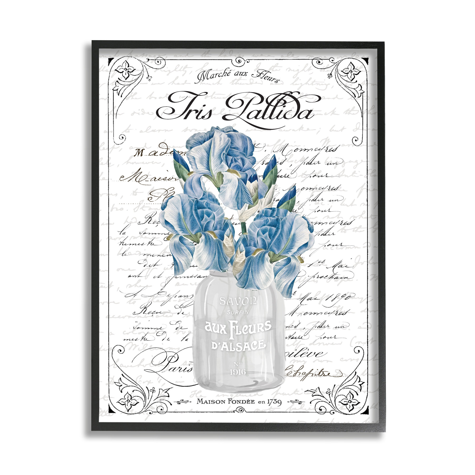 Stupell Industries Delicate Iris Flower Bouquet Ornate French Script