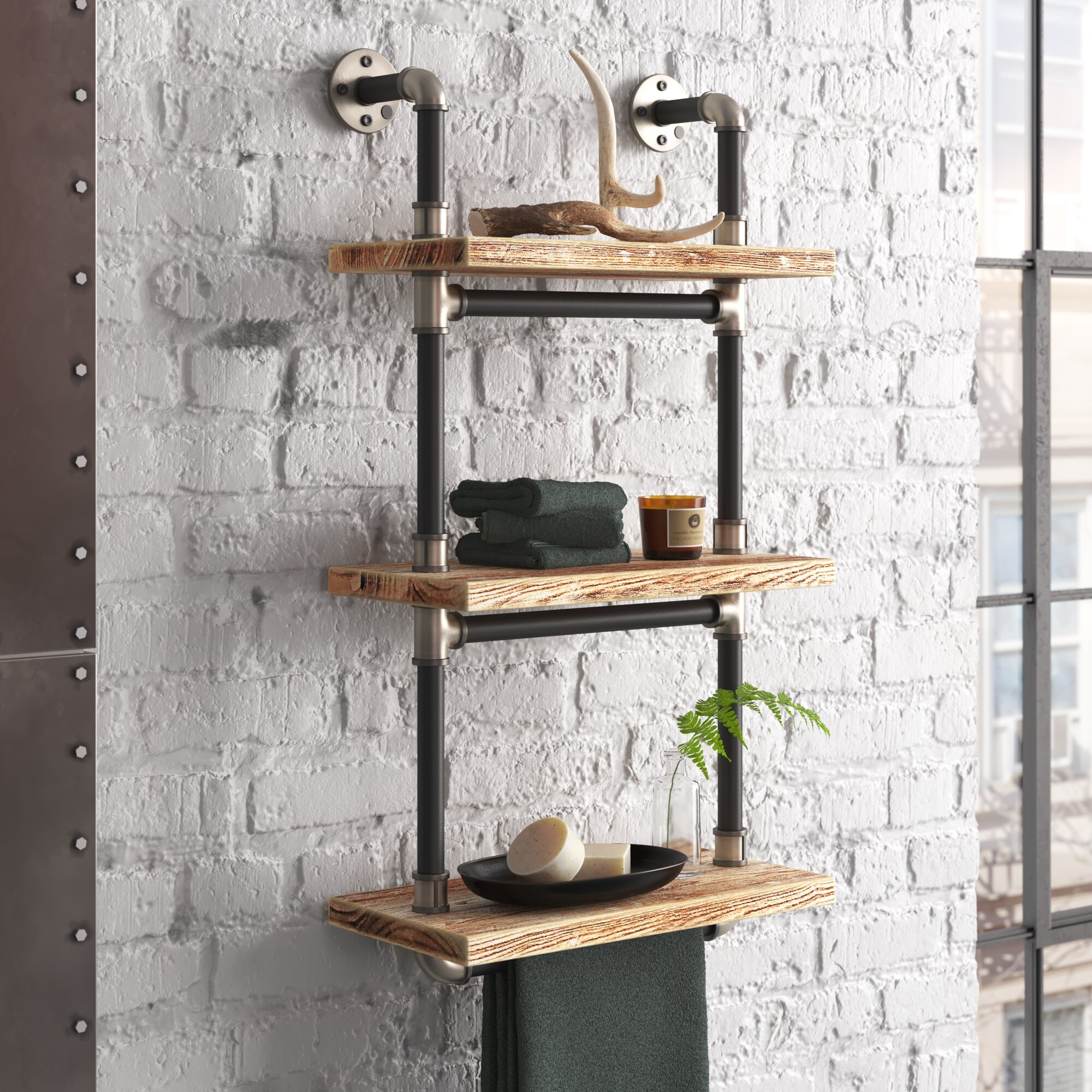 3 Tier Retro Wall Hanging Wall Shelf Wooden Floating Display Shelves 