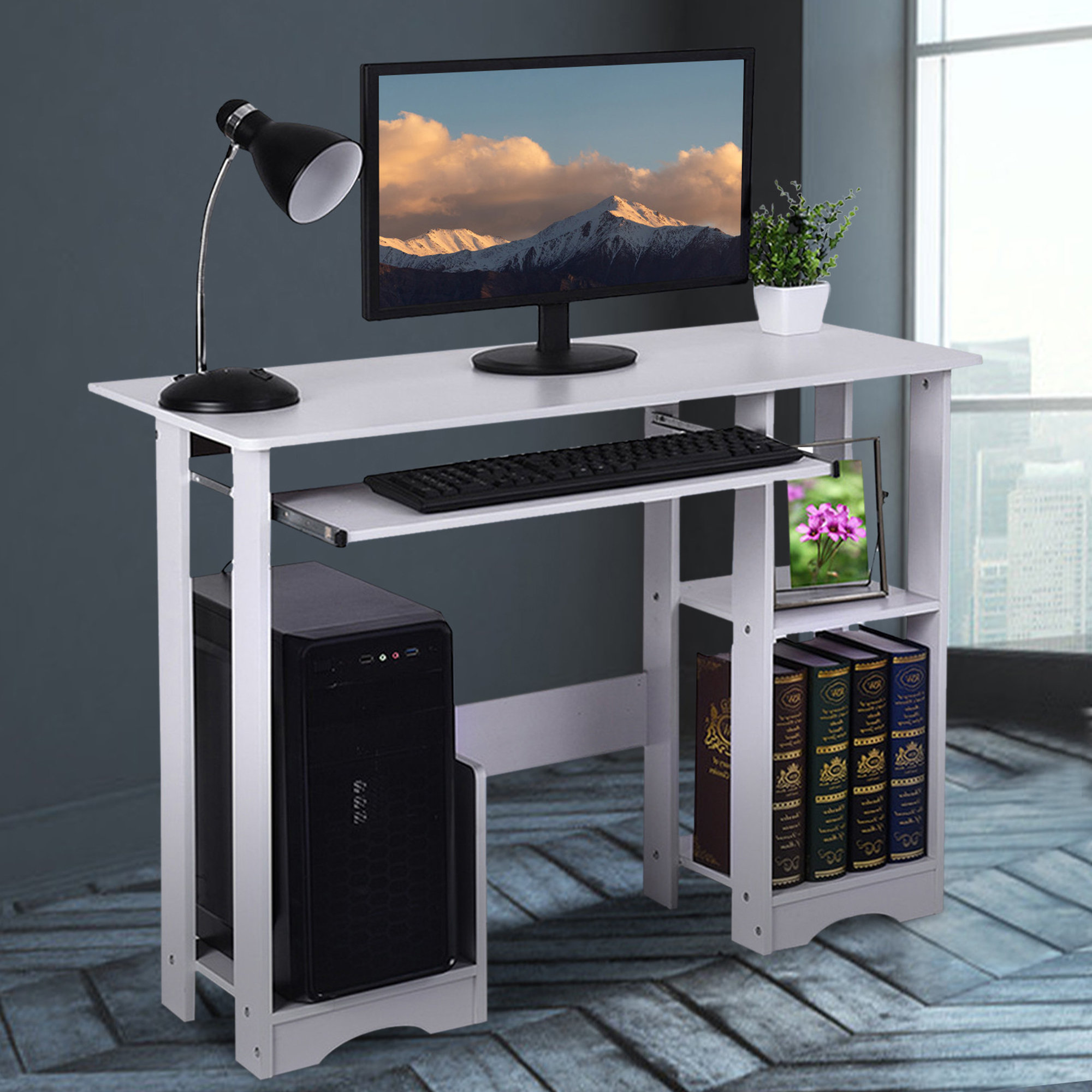 Ebern Designs 35" Small Computer Desk PC Laptop Table, Bookcases