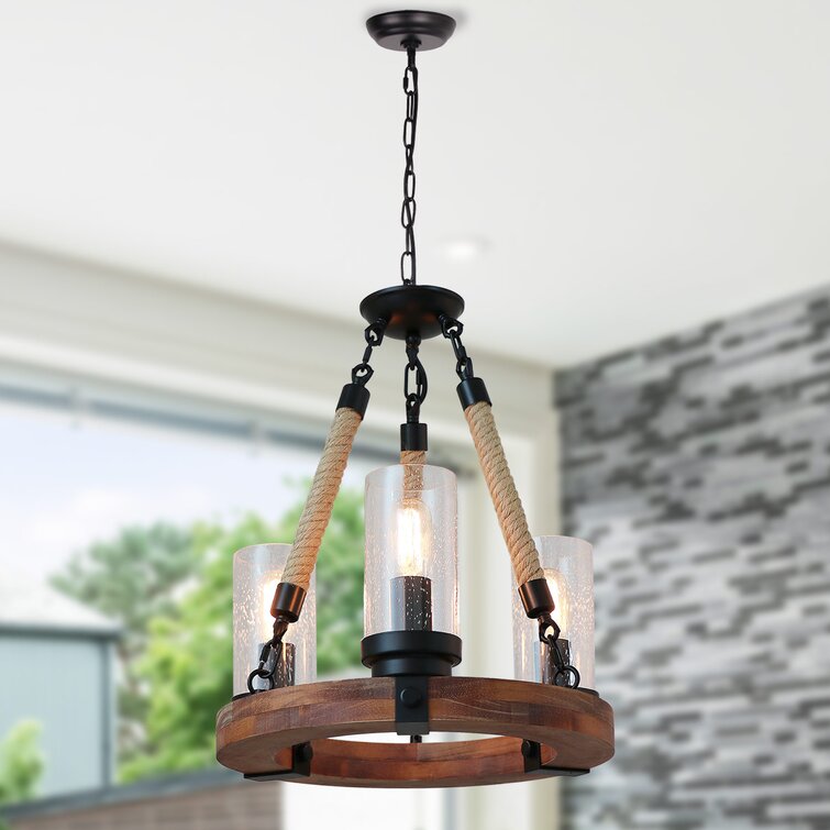 Modern Chandelier 6 Light Pendant Fixture Ceiling Dining Metal Rustic Wood Lamp 