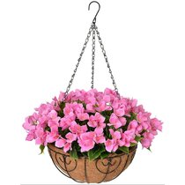 Details about   Pink Artificial Flower Hanging Basket Indoor Outdoor Garden Decor UV Resistant 